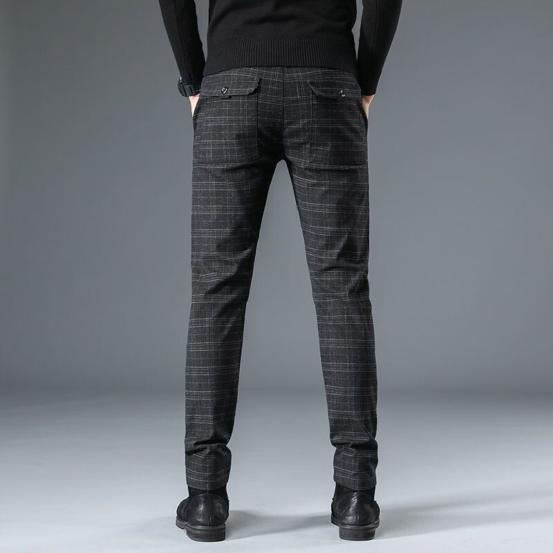 Biznesa vīriešu uzvalka bikses, taisnas, šauras, sociāli pielāgotas rūtainas vīriešu vasaras bikses.