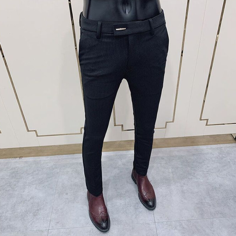 Ανδρικά ανδρικά καλοκαιρινά παντελόνια με ριγέ ριγέ, στενή εφαρμογή Social Tailoring Ανδρικό παντελόνι Tressed υψηλής ποιότητας πολυτελές αντιρυτιδικό