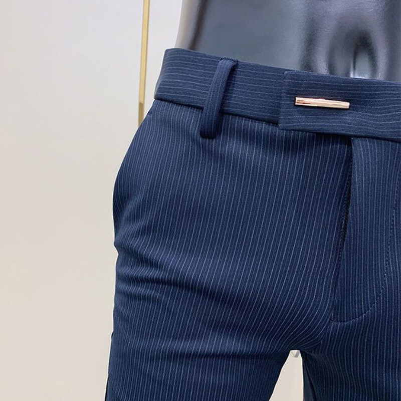 Ανδρικά ανδρικά καλοκαιρινά παντελόνια με ριγέ ριγέ, στενή εφαρμογή Social Tailoring Ανδρικό παντελόνι Tressed υψηλής ποιότητας πολυτελές αντιρυτιδικό