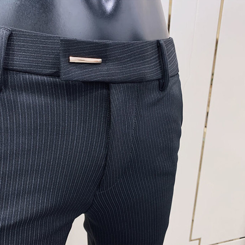 Ανδρικά ανδρικά καλοκαιρινά παντελόνια με ριγέ ριγέ, στενή εφαρμογή Social Tailoring Ανδρικό παντελόνι Tressed υψηλής ποιότητας πολυτελές αντιρυτιδικό