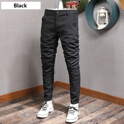 Vīriešu melnas uzvalka bikses rudens lietišķas, taisnas, šauras formas bikses