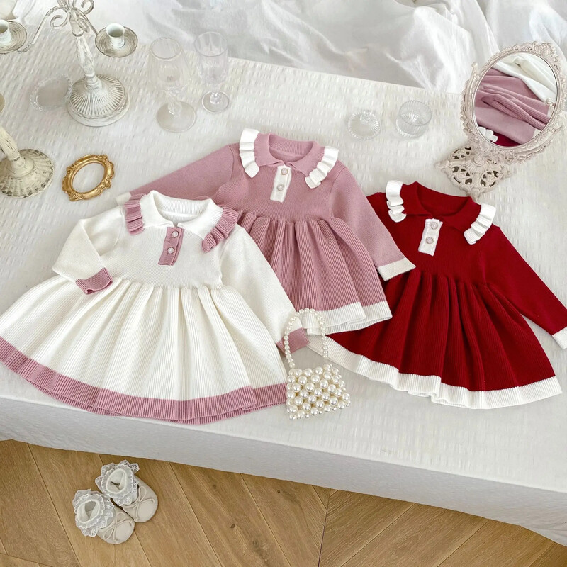 Πλεκτό πουλόβερ φόρεμα 1-6T νήπιο Παιδικό μωρό κορίτσι Φόρεμα πλεκτό Φόρεμα κομψά χοντρά ζεστά ρούχα Βρεφικά πλεκτά φόρεμα πριγκίπισσας