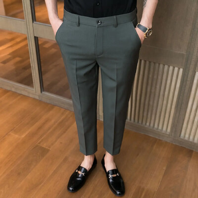 Καφέ ντραπέ 9 κομμένο παντελόνι για άντρες Ελαστική λεπτή εφαρμογή Τρέσες ανδρικές φόρμες Παντελόνι Business Stretch Social Tailoring Fluid φόρεμα