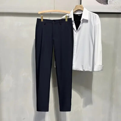 Καφέ ντραπέ 9 κομμένο παντελόνι για άντρες Ελαστική λεπτή εφαρμογή Τρέσες ανδρικές φόρμες Παντελόνι Business Stretch Social Tailoring Fluid φόρεμα