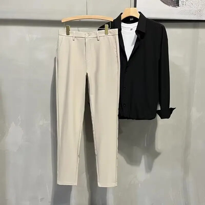 Καφέ ντραπέ 9 κομμένο παντελόνι για άντρες Ελαστική λεπτή εφαρμογή Τρέσες ανδρικές φόρμες Παντελόνι Business Stretch Social Tailoring Fluid φόρεμα