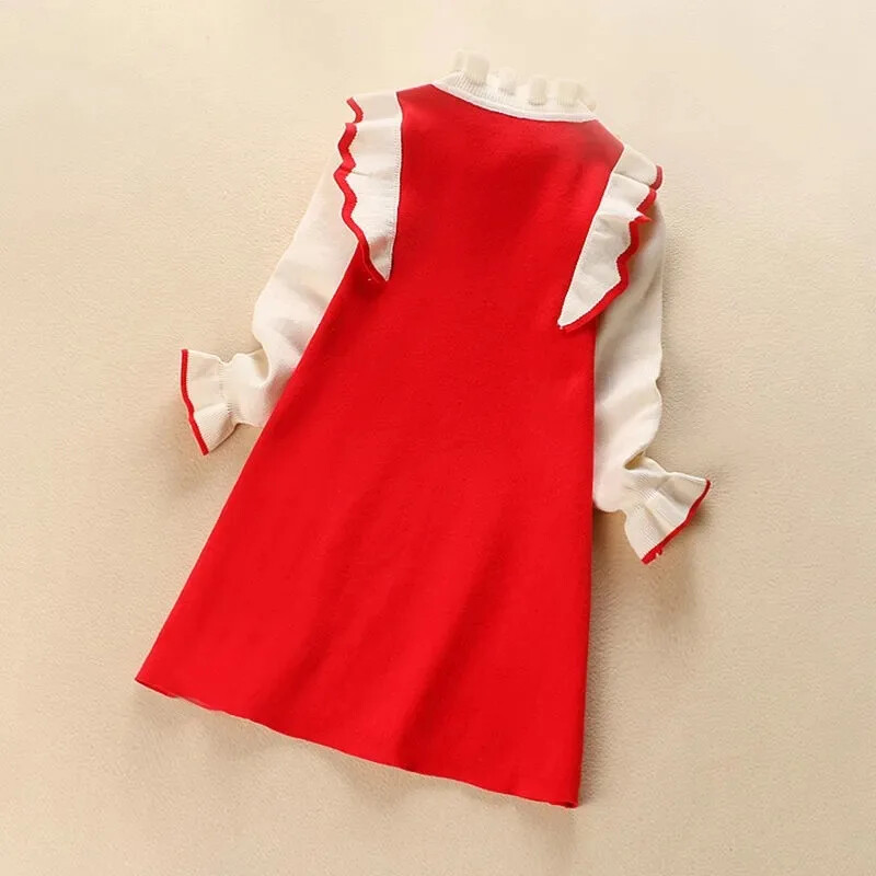 Sieviešu bērnu rudens ziemas jauna eleganta princeses kleita ar garām piedurknēm Trikotāžas izstrādājumi Princeses kostīms studentiem, meiteņu ikdienas kleita