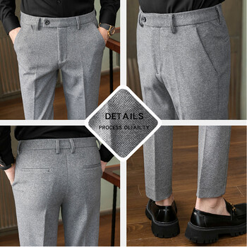 Φθινοπωρινό New Men Γκρι μάλλινο παντελόνι, Fashion Casual Sanded Pantalon, Ασιατικό μέγεθος 28-36 Slim Suit Pantalon για άνδρες