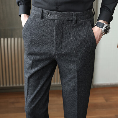 Pantaloni de lână gri pentru bărbați noi de toamnă, pantaloni șlefuiți de modă casual, mărimea asiatică 28-36 pantalon subțire pentru bărbați