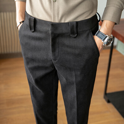 Φθινοπωρινό New Men Γκρι μάλλινο παντελόνι, Fashion Casual Sanded Pantalon, Ασιατικό μέγεθος 28-36 Slim Suit Pantalon για άνδρες