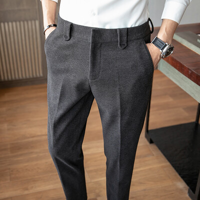 Φθινοπωρινό New Men Γκρι μάλλινο παντελόνι, Fashion Casual Sanded Pantalon, Ασιατικό μέγεθος 28-36 Slim Suit Pantalon για άνδρες