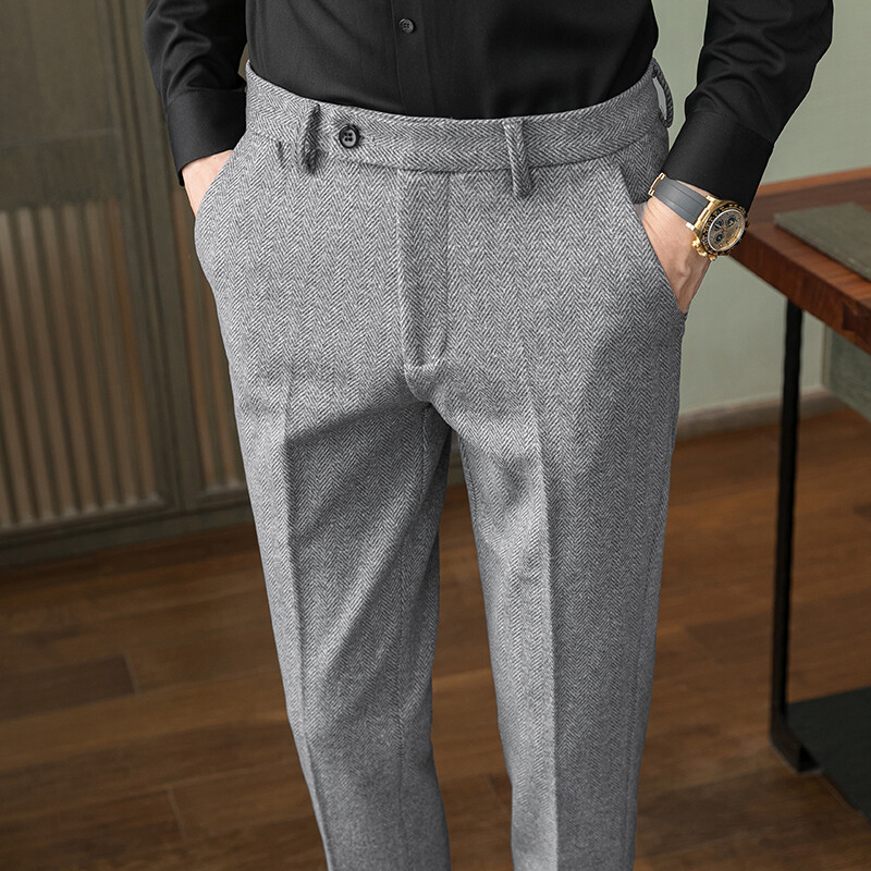Φθινοπωρινό New Men Γκρι μάλλινο παντελόνι, Fashion Casual Sanded Pantalon, Ασιατικό μέγεθος 28-36 Slim Suit Pantalon για άνδρες