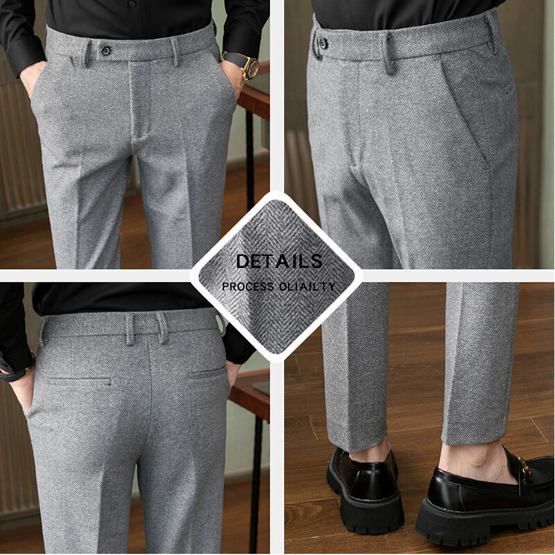 Φθινοπωρινό New Men Γκρι μάλλινο παντελόνι, Fashion Casual Sanded Pantalon, Ασιατικό μέγεθος 28-36 Slim Suit Pantalon για άνδρες