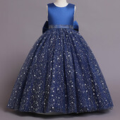 μακρύ αστέρι με παγιέτες λουλούδι κορίτσι νυφικό φόρεμα παράνυμφος κομψό πριγκίπισσα βραδινό πάρτι φόρεμα πασαρέλας φουσκωτό φόρεμα 3-12 ετών