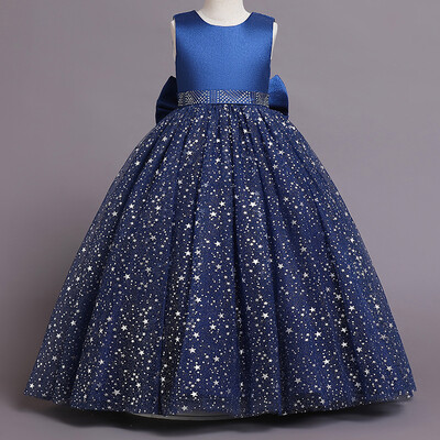 μακρύ αστέρι με παγιέτες λουλούδι κορίτσι νυφικό φόρεμα παράνυμφος κομψό πριγκίπισσα βραδινό πάρτι φόρεμα πασαρέλας φουσκωτό φόρεμα 3-12 ετών