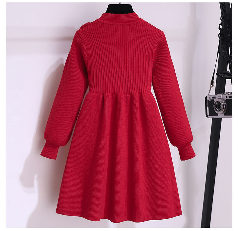 2024 Őszi Tél Tinédzserek Lányok Gyerekek Kötött Pulóver Ruhák Hercegnő csipkeruhák Piros Újév Karácsony 4 5 6 7 8 9 10 11 év