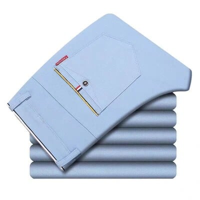 6 szín divatos férfi karcsúsított alkalmi nadrágok koreai stílusú üzleti nadrágok, teljesen passzoló férfi középderekú, egyenes alkalmi nadrágok