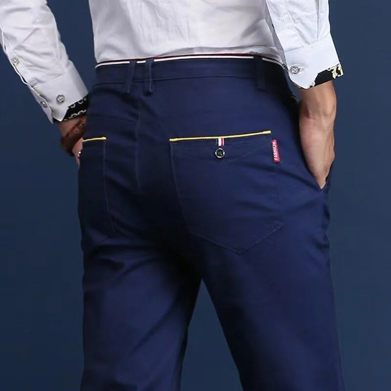 6 szín divatos férfi karcsúsított alkalmi nadrágok koreai stílusú üzleti nadrágok, teljesen passzoló férfi középderekú, egyenes alkalmi nadrágok