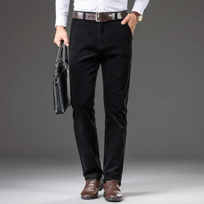 2023. gada rudens ziema, jauns ziemas zīmols, biezas siltas augstas kvalitātes velveta bikses, lietišķas ikdienas vīriešu pieguļošas bikses ar taisnu vidukli