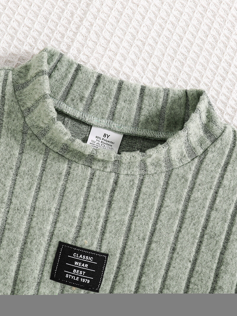 Pavasarį ir rudenį naujos mergaičių mados megztos vienspalvės juostelės marškinėliai su vidurine apykakle ilgomis rankovėmis + berankove liemenė laisvalaikio suknelė 2