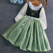 Drabužiai naujiems vaikams 2024 m. vasara Kokybiško korėjietiško stiliaus Anna Baby Girls One Piece Princess Sundress Aprengtas Merginos Žalias vakarėlis