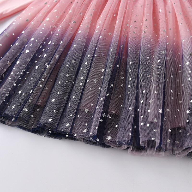 VIKITA Κοριτσίστικα Φόρεμα Φθινοπωρινά Ανοιξιάτικα Φόρεμα με μανίκια Παιδικά Φορέματα Licorne Print Gradient Φορέματα Παιδικά πάρτι γενεθλίων Princess Pink Mesh Φορέματα