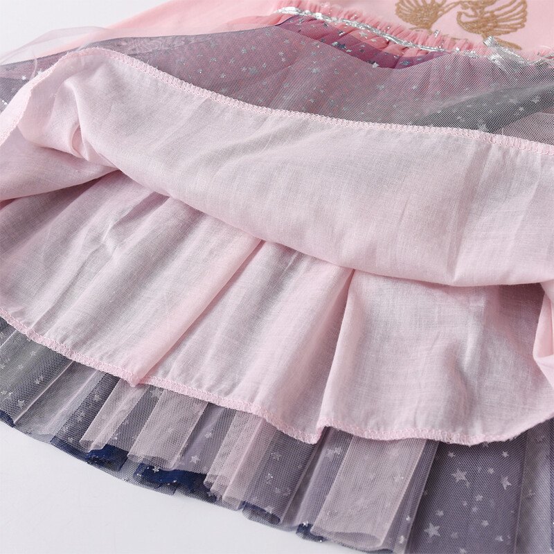 VIKITA Κοριτσίστικα Φόρεμα Φθινοπωρινά Ανοιξιάτικα Φόρεμα με μανίκια Παιδικά Φορέματα Licorne Print Gradient Φορέματα Παιδικά πάρτι γενεθλίων Princess Pink Mesh Φορέματα