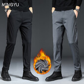 Ziemas Fleece Siltas Vīriešu Ikdienas Bikses Elastīgs Viduklis Joger Āra Bizness Biezs Darbs Slaids Uzvalks Korejiešu Bikses Sporta bikses Vīriešu