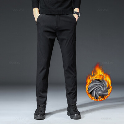 Ziemas Fleece Siltas Vīriešu Ikdienas Bikses Elastīgs Viduklis Joger Āra Bizness Biezs Darbs Slaids Uzvalks Korejiešu Bikses Sporta bikses Vīriešu