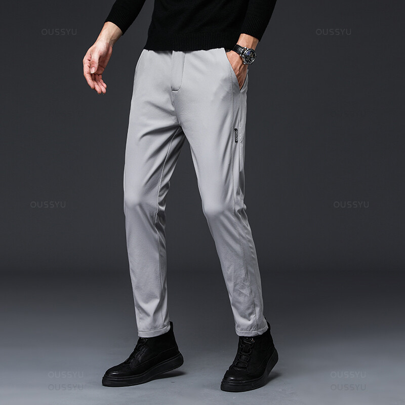 Ziemas Fleece Siltas Vīriešu Ikdienas Bikses Elastīgs Viduklis Joger Āra Bizness Biezs Darbs Slaids Uzvalks Korejiešu Bikses Sporta bikses Vīriešu