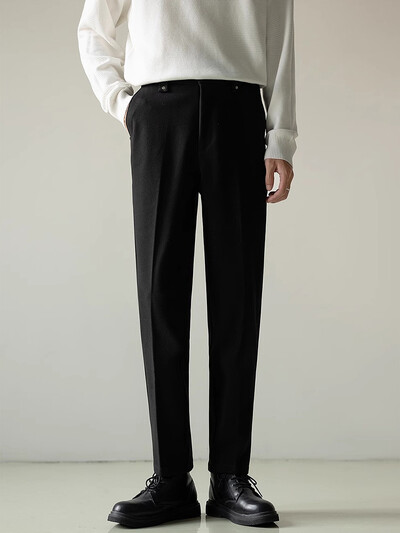 Νέο Casual Slim Fit μάλλινο κοστούμι Παντελόνι Ανδρικό Φθινόπωρο Χειμώνας Streetwear Μόδα Μονόχρωμο Ανδρικό μάλλινο παντελόνι Vintage ίσιο παντελόνι