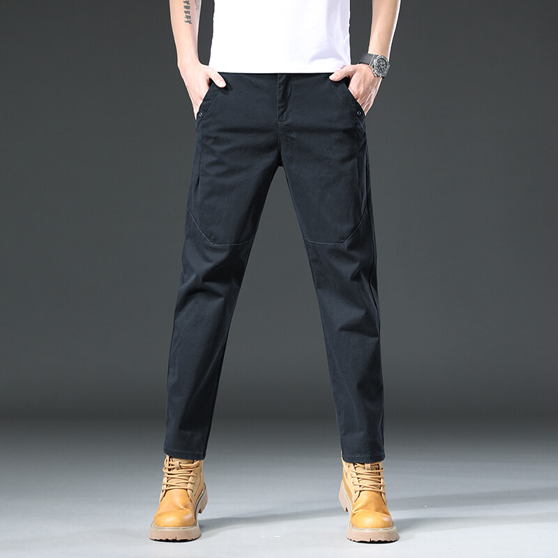Új, 97%-os pamut teherhordó nadrág férfi kültéri szabású, egyenes egyszínű munkavégző nadrág férfi kocogó overál koreai alkalmi nadrág férfi