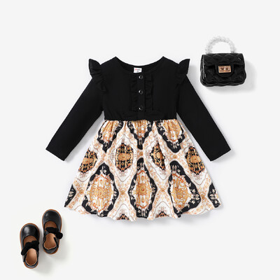 PatPat Toddler Girl kleitu komplekts ar ģeometrisku plandīšanās piedurknēm