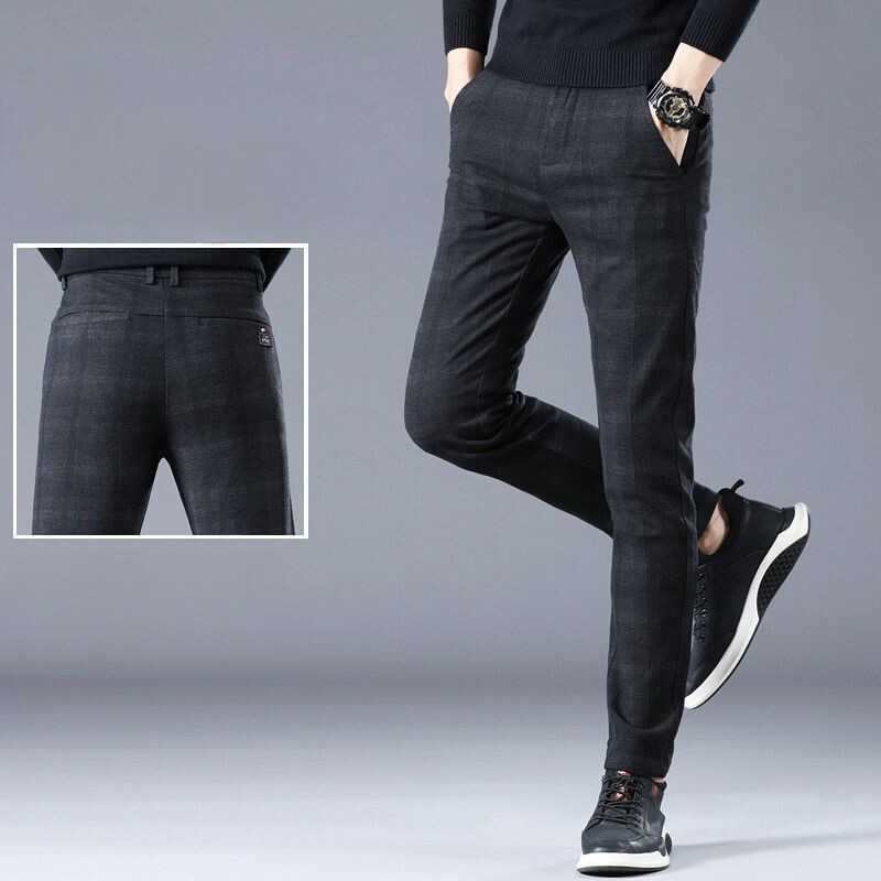 Tressed férfi öltöny nadrág, karcsú, egyenes, tweed kockás kockás ránctalanító olcsó férfi nyári nadrág Új 2024-es szüreti nadrágban