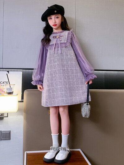 Meiteņu princešu kleitas Eleganti kāzu tērpi Vintage purpursarkani dzimšanas dienas bērnu apģērbi Lieldienu vakara ballītei 5 6 8 10 12 13 gadi