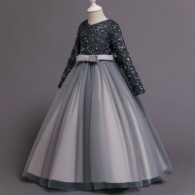 Παγιέτες Λουλούδι Παιδικό Νυφικό Μακρύ Φόρεμα Κομψό Κοριτσάκι Βρεφικό πάρτι γενεθλίων γιορτινό κέντημα δαντέλα μακρυμάνικο φόρεμα