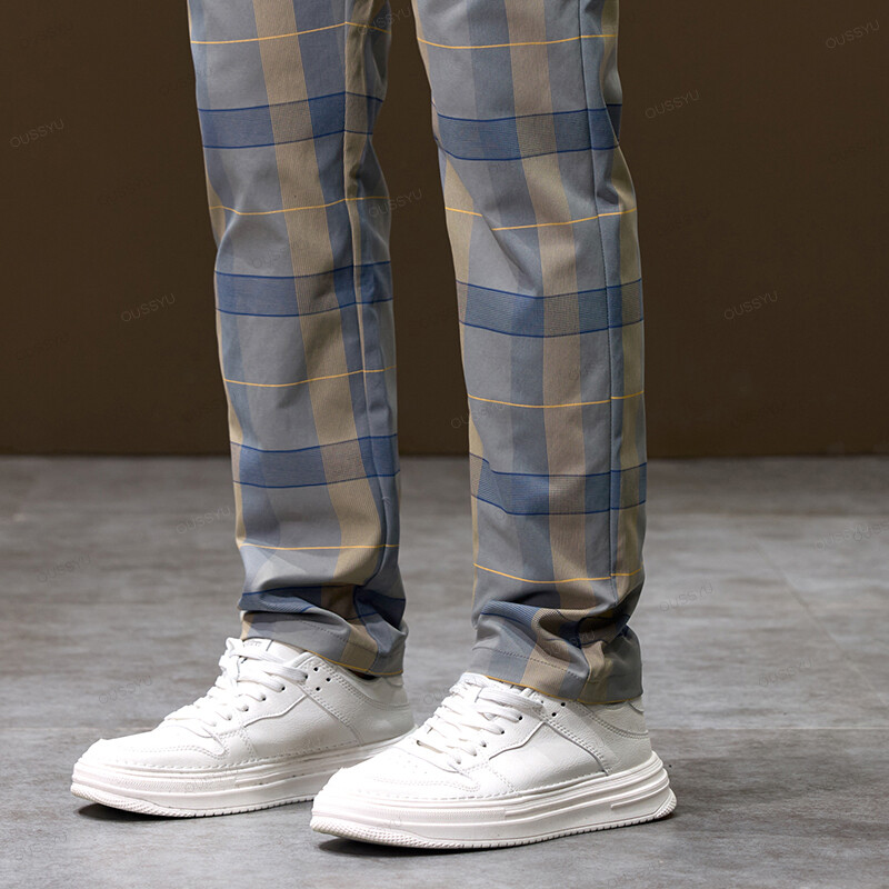 Őszi téli luxus kockás kockás kockás mintás alkalmi nadrág férfi vastag üzleti rugalmas derék karcsú koreai zsebes hosszú nadrág férfi