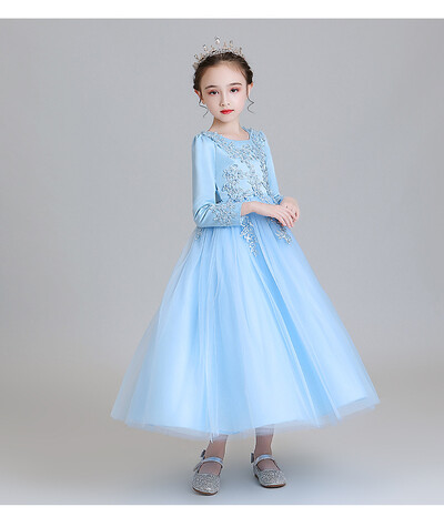 Pavasario rudens suknelės ilgomis rankovėmis princesės gėlėtos mergaičių suknelės, nėriniai, vaikiški gimtadienio mergaičių suknelės vakarėlis šou Vestuviniai vaikiški drabužiai