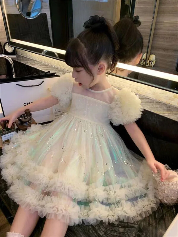 Új lányok édes ruhák gyerekeknek Bolyhos Puff Tutu Frocks Gyerekek Hercegnő Ruha Születésnapi Ruha Vestidos Baba estélyi ruhák