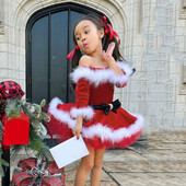 1-7 éves karácsonyi kisgyermek ruha csecsemő gyerek lány váll nélkül polár hosszú ujjú ruha karácsonyi ruhák gyerekeknek tüll Vestidos