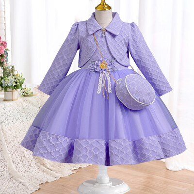 3-8 éves lányok ruha 2024-es új, divatos virágos hálós szoknya+kabát, kétrészes szett farsangi születésnapi fellépési ruha