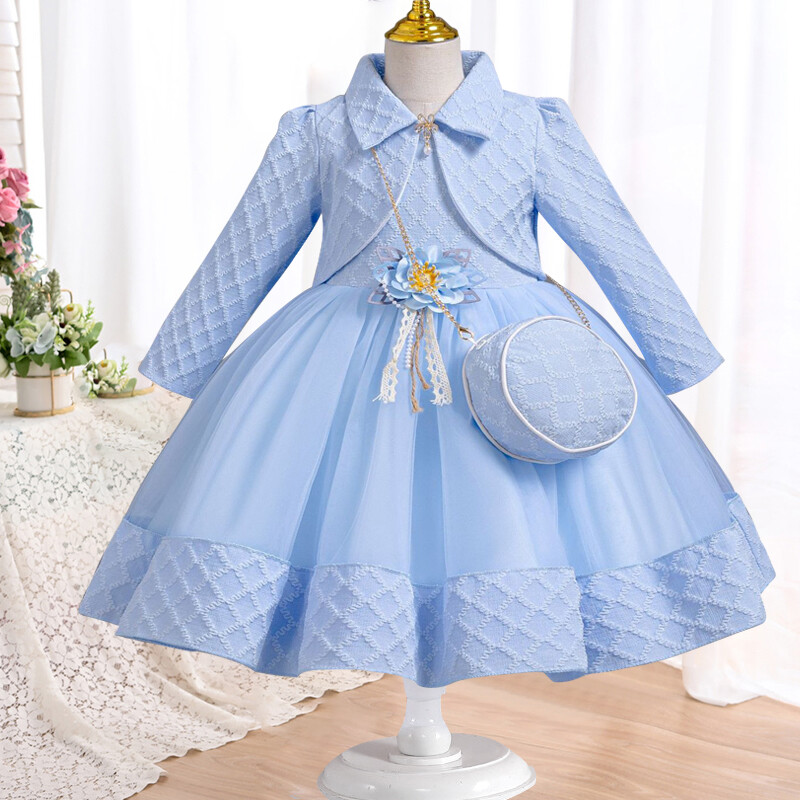 3-8 éves lányok ruha 2024-es új, divatos virágos hálós szoknya+kabát, kétrészes szett farsangi születésnapi fellépési ruha