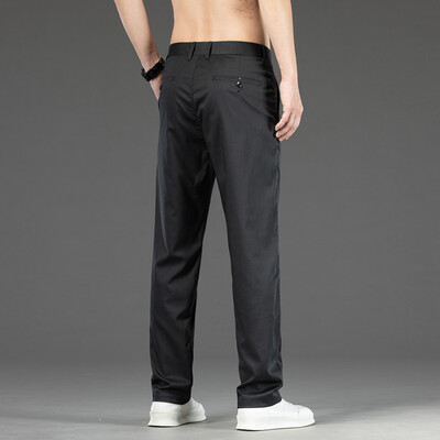 Nyári vékony sztreccs alkalmi nadrág férfiaknak egyszínű koreai stílusú, bő egyenes, kényelmes üzleti alkalmi hosszú nadrág férfi