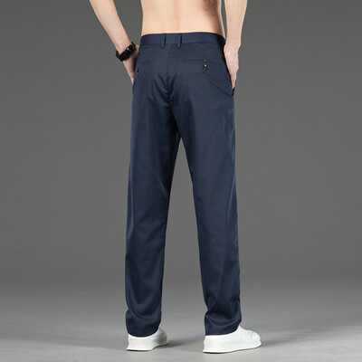 Nyári vékony sztreccs alkalmi nadrág férfiaknak egyszínű koreai stílusú, bő egyenes, kényelmes üzleti alkalmi hosszú nadrág férfi