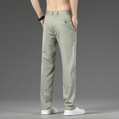 Nyári vékony sztreccs alkalmi nadrág férfiaknak egyszínű koreai stílusú, bő egyenes, kényelmes üzleti alkalmi hosszú nadrág férfi