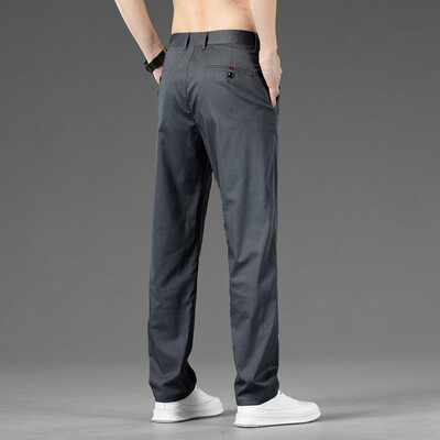 Nyári vékony sztreccs alkalmi nadrág férfiaknak egyszínű koreai stílusú, bő egyenes, kényelmes üzleti alkalmi hosszú nadrág férfi