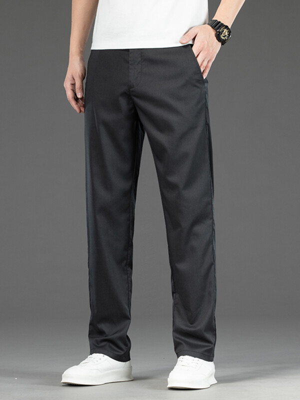 Nyári vékony sztreccs alkalmi nadrág férfiaknak egyszínű koreai stílusú, bő egyenes, kényelmes üzleti alkalmi hosszú nadrág férfi