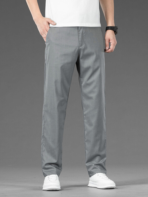 Nyári vékony sztreccs alkalmi nadrág férfiaknak egyszínű koreai stílusú, bő egyenes, kényelmes üzleti alkalmi hosszú nadrág férfi