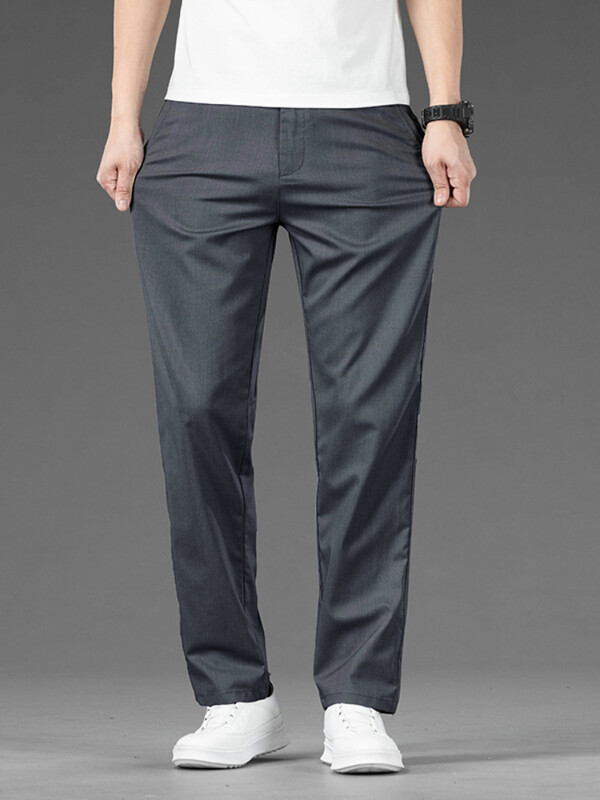 Nyári vékony sztreccs alkalmi nadrág férfiaknak egyszínű koreai stílusú, bő egyenes, kényelmes üzleti alkalmi hosszú nadrág férfi