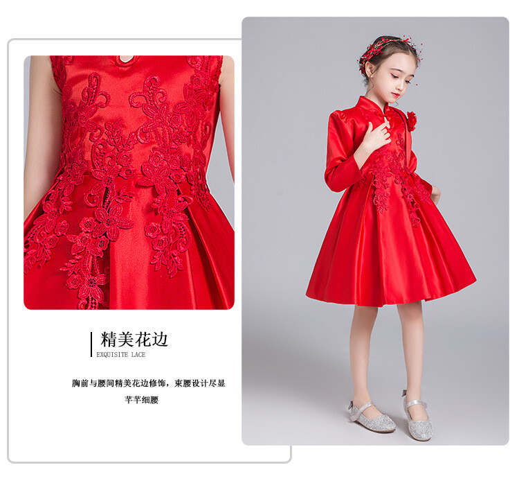 Kūdikių tradicinės kinų vaikiškos raudonos mergaičių suknelės Elegantiškos princesės vestuvinės suknelės mergaitėms gimtadienio vakarėlio balių suknelės vakarėliui