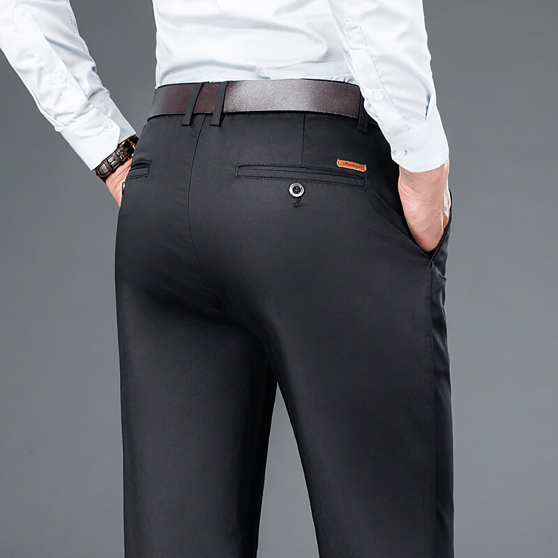 Stretch férfi alkalmi nadrágok klasszikus irodai üzleti egyenes nadrág őszi új kényelmes, magas derékú férfi márka fekete kék kék szürke